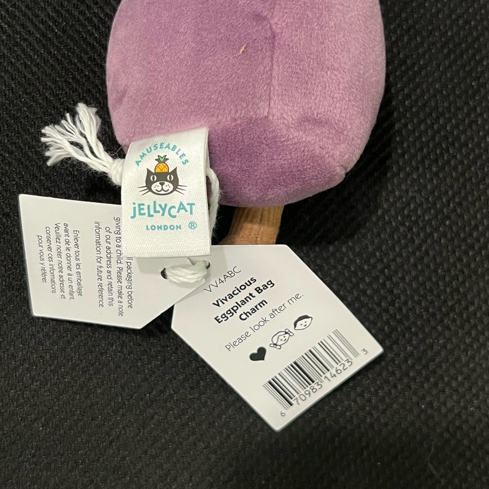 Jellycat Vivacious Eggplant Bag Charm Keychain With DustBag 100%Authentic NWT US - Picture 3 of 4